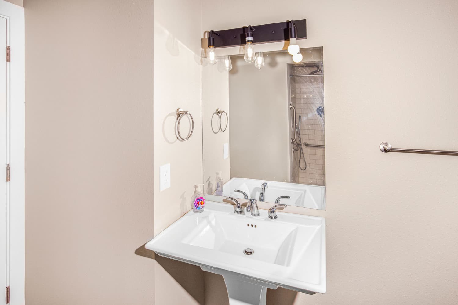 Clean bathroom with accessible features